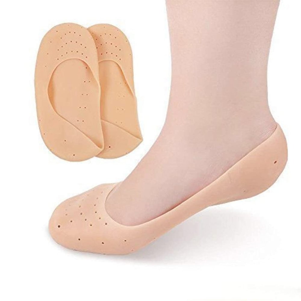 Anti crack full length silicone gel moisturizing heel pad socks for Foot-Care heel cracks Foot Protector Cracked Feet, Heel Pad for Heel pain relief for Men and Women (Beige, Free Size) 1 Pair