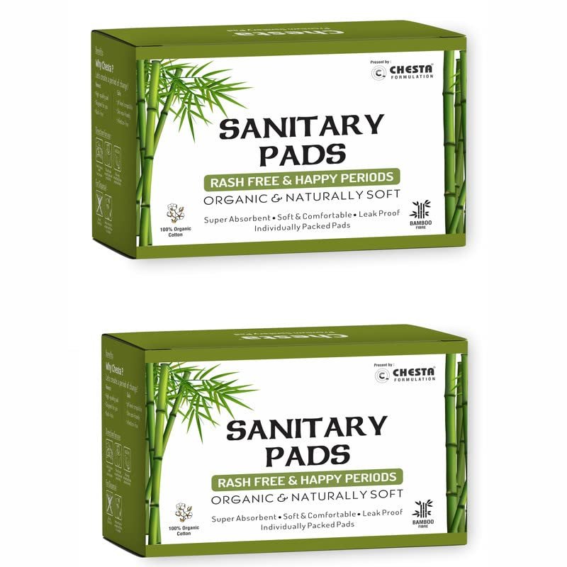 CHESTA FORMULATION Bamboo Fiber Sanitary Pads-(Pack Of 2*20 = 40 Pads-Xxl-330Mm),Antibacterial,Rash-Free-Periods,Full-Day&Night,High Absorbent,Extra Long,Base Of Napkin-Organic&Natural Biodegradable.