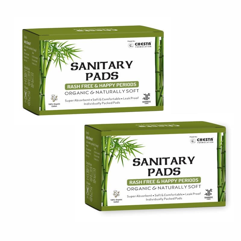 Chesta Bamboo Fiber Sanitary Pads -(Pack Of 2*20 = 40 Pads-20 XL+ 20 XXL),Antibacterial,Rash-Free-Periods,Full-Day & Night,High Absorbent,Extra Long, Base Of Napkin - Organic and natural Biodegradable.