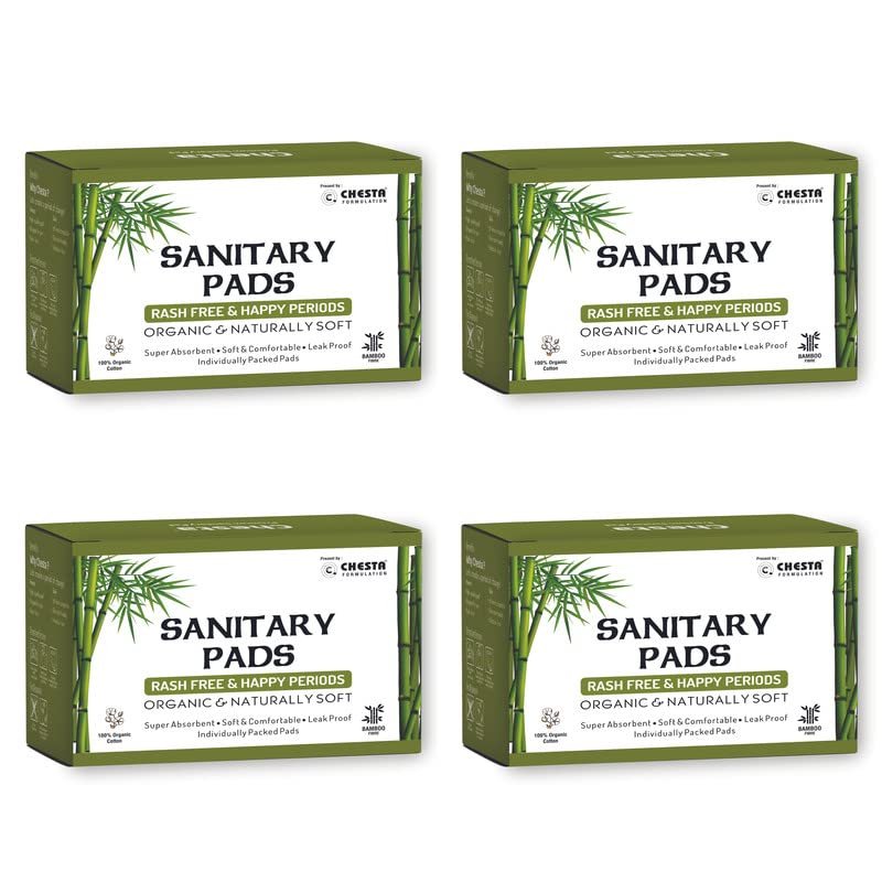 Chesta Bamboo Fiber Sanitary Pads -(Pack Of 4*20 = 80 Pads- 40XL + 40XXL),Antibacterial,Rash-Free-Periods,Full-Day & Night,High Absorbent,Extra Long, Base Of Napkin - Organic and natural Biodegradable.