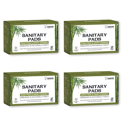 Chesta Bamboo Fiber Sanitary Pads -(Pack Of 4*20 = 80 Pads-XXL-330mm), Antibacterial, Rash-Free-Periods, Full-Day & Night, High Absorbent, Extra Long, Base Of Napkin - Organic and natural Biodegradable
