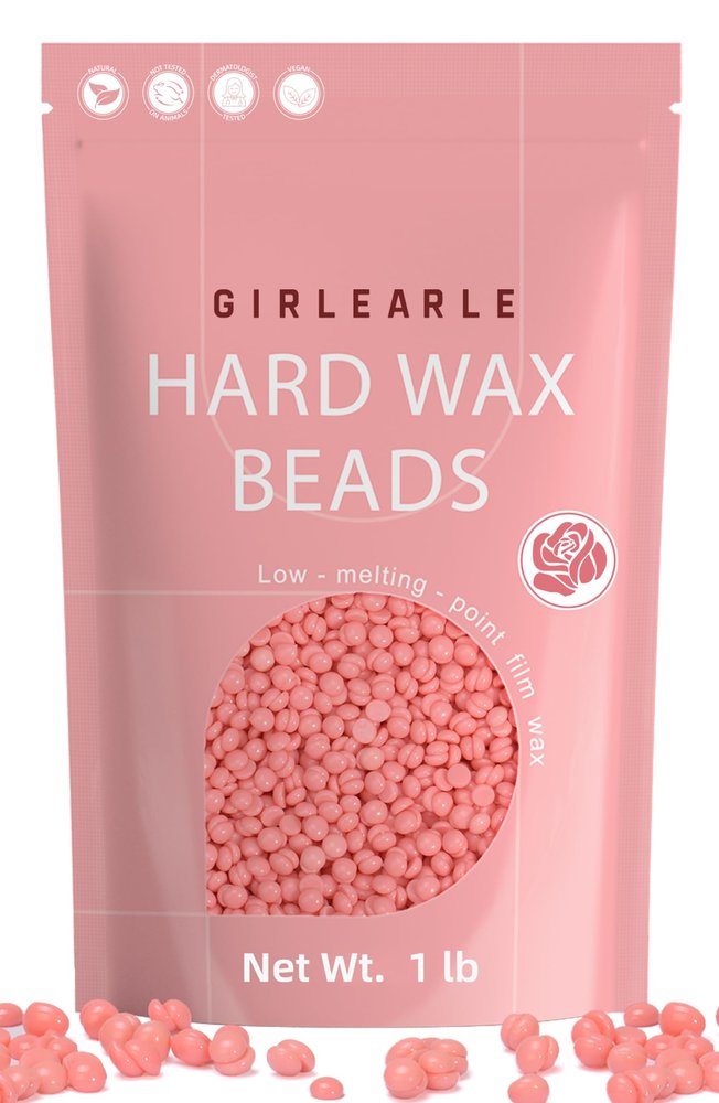 Hard Wax Beads, GIRLEARLE 1lb Wax Beans for Hair Removal Sensitive Skin with Rose Formula Hard Wax Prefect for Full Body, Facial, Brazilian Bikini, and Legs at Home Wax Refill for Women Men (pink)