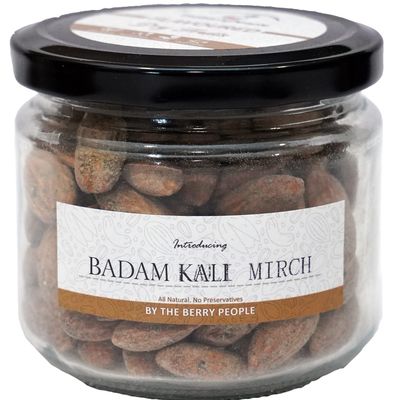 Almonds Roasted Salted with Black Pepper. Vegan, No Butter/Oil, All Natural, No Preservatives. Healthy Party Snack, Dry Roasted, Crunchy. Black Pepper Almonds. Badam Kali Mirch. Glass Jar - 200g