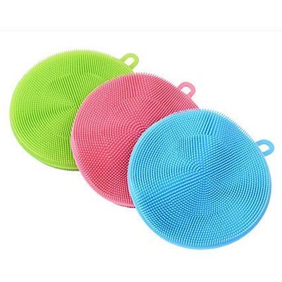 MoneySo Home Cleaning Sponge Silicone Scrubber for Kitchen Non Stick Dishwashing & Fruit and Vegetable Washing Brush Round Scrubber Multi Color (Pack of 6)
