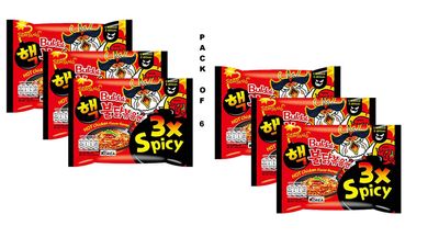 Samyang 3X Spicy Hot Chicken Ramen Flavour -140gm*6 (Pack of 6) (Imported)