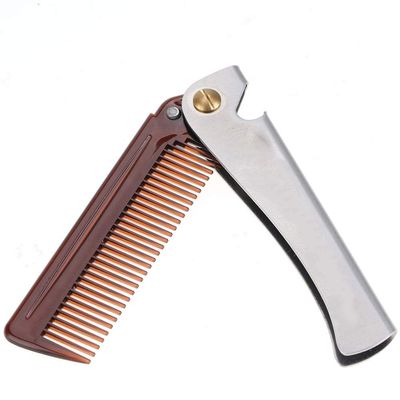 Folding Beard Comb, Anti-Static Portable Beard Comb, Husband for Papa(Amber pp+ Stainless Steel)