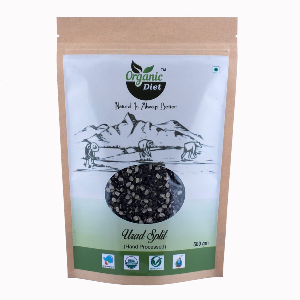 Organic Diet Fresh & Pure Organic Urad Black Split (Urad Kali Dal | Black Urad Ki Dal | Ulutham Paruppu) Split and Unpolished Pulses High Protein Nutritious, 500 gm (Pack of 1)