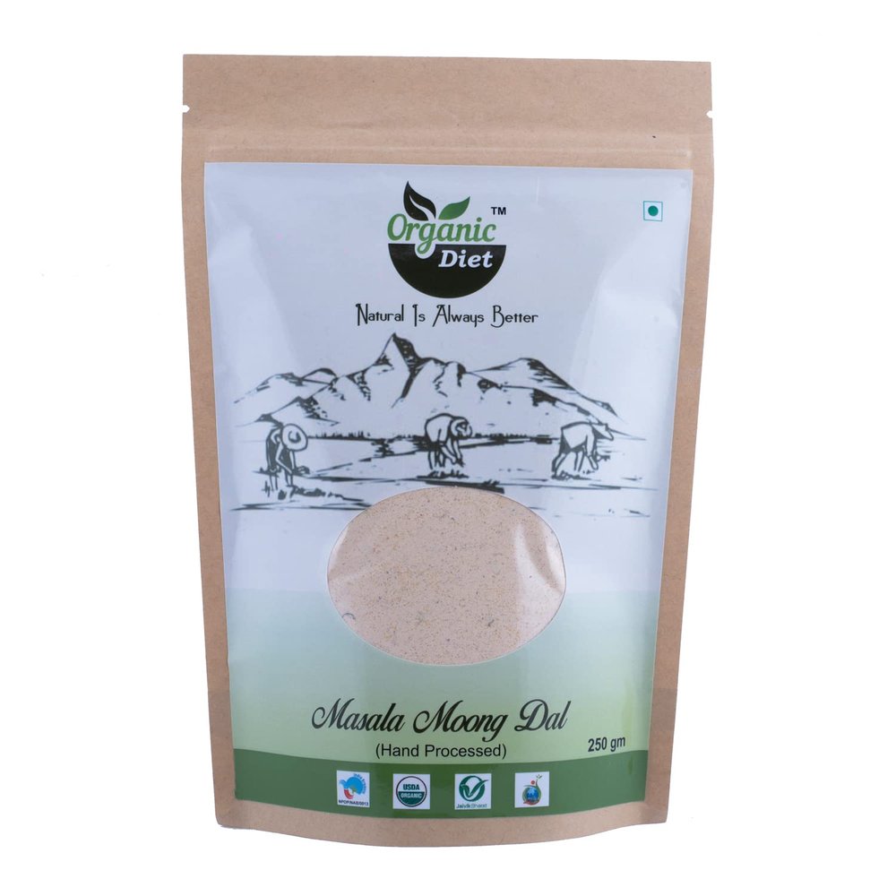 Organic Diet Fresh & Pure Organic Masala Moong Dal (A Blend of Spices | Mung Bajiya) Powder and Unpolished High Protein Nutritious, 500 gm (Pack of 1)