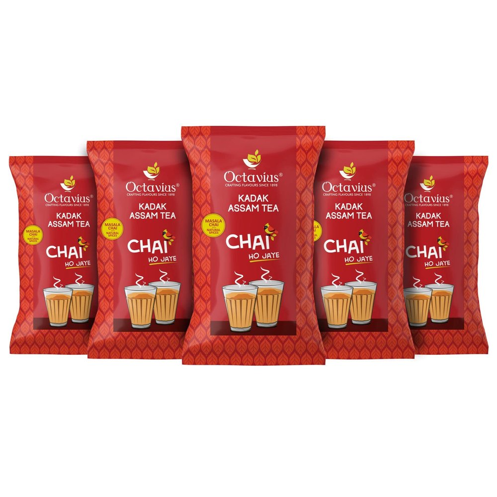 Octavius|Kadak Masala Tea-1Kg (Pack Of 5)100% Natural Spice|Black Tea|Rich Taste&Aroma|Strong Tea|Masala Chai|Natural Care|Kadak Chai Patti|Premium&Refreshing Spiced Tea|Ayurvedic Herb|Vedic Tea 5Kg
