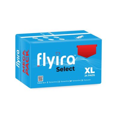 Flyira Select XL Sanitary Pads (Pack of 1-24 Sanitary Pads) | Quick Absorption For Heavy Flow, With Nine Layers | Organic Cotton Top Sheet