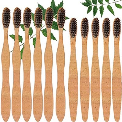 Mini Storify Truly Organic Neem Manual Toothbrush-Pack Of 6 Kids + 6 Adult, Charcoal Activated Soft Bristles, Biodegradable, Eco-Friendly, Wooden Brush