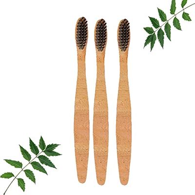 Mini Storify Truly Organic Neem Manual Toothbrush-Pack Of 3 Kids Charcoal Activated Soft Bristles, Biodegradable, Eco-Friendly, Wooden Brush