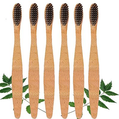 Mini Storify Truly Organic Neem Manual Toothbrush-Pack Of 6 Kids Charcoal Activated Soft Bristles, Biodegradable, Eco-Friendly, Wooden Brush