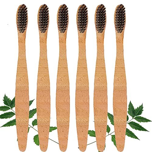 Mini Storify Truly Organic Neem Manual Toothbrush-Pack Of 6 Kids Charcoal Activated Soft Bristles, Biodegradable, Eco-Friendly, Wooden Brush