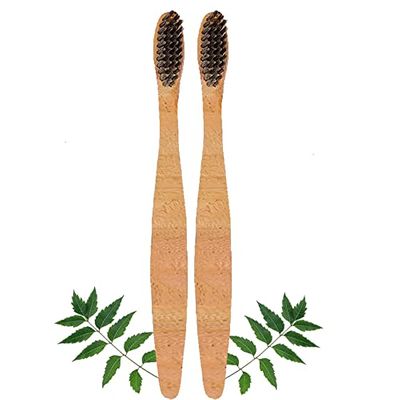 Mini Storify Truly Organic Neem Manual Toothbrush-Pack Of 2 Kids, Charcoal Activated Soft Bristles, Biodegradable, Eco-Friendly, Wooden Brush