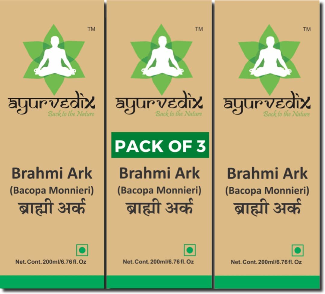 Ayurvedix Brahmi Ark Hydrosol | Bacopa Monnieri Distillate | Enhances Mind Wellness & Alertness | Natural Mental Clarity & Stress Relief | Herbal Supplement | 200ml (Pack of 3)