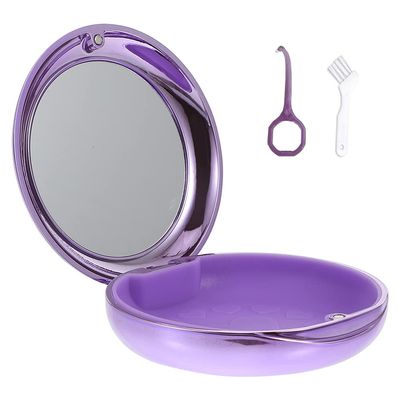 Orthdent Solid Orthodontic Retainer Case with Magnetic Closure, 1 Pcs Retainer Case + Aligner Remover Hook + Brush (Purple)