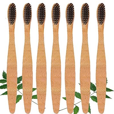 Mini Storify Truly Organic Neem Manual Toothbrush-Pack Of 7 Kids, Charcoal Activated Soft Bristles, Biodegradable, Eco-Friendly, Wooden Brush
