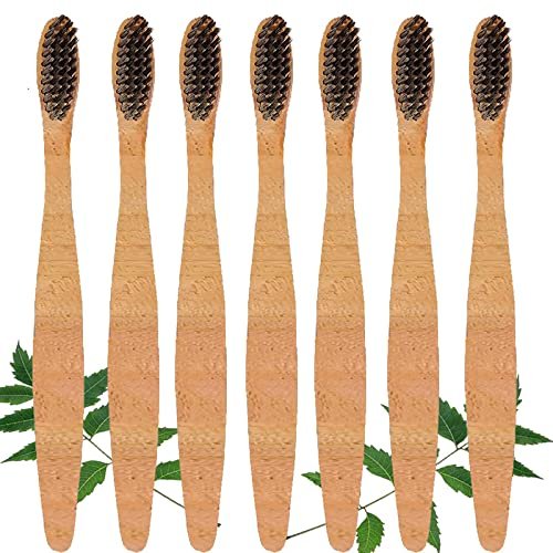 Mini Storify Truly Organic Neem Manual Toothbrush-Pack Of 7 Kids, Charcoal Activated Soft Bristles, Biodegradable, Eco-Friendly, Wooden Brush