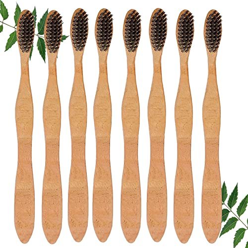 Mini Storify Truly Organic Neem Toothbrush - Pack of 8 Adult, Charcoal Activated Soft Bristles, Biodegradable, Eco-friendly, wooden brush