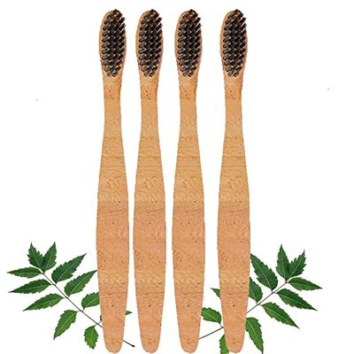 Mini Storify Truly Organic Neem Toothbrush - Pack of 4 Kids, Charcoal Activated Soft Bristles, Biodegradable, Eco-friendly, wooden brush
