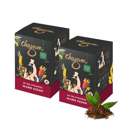 CHAYAM Assam Black Tea | 20 Tea Bags, Pack of 2 | Premium Orthodox Whole Leaf Black Tea | High Antioxidants