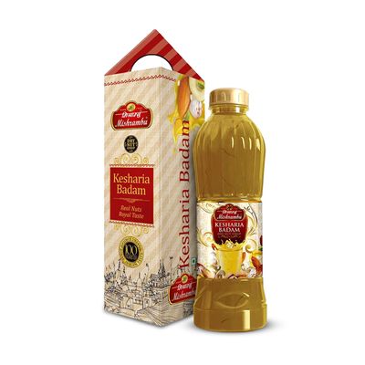 Mishrambu Kesharia Badam Drynut Syrup (Pack of 2) | Kesar Badam Thandai | Dry Fruit Sharbat | Instant Refreshing Summer Drink | Use with Milk Only | 1500ml (750 ml each), Liquid