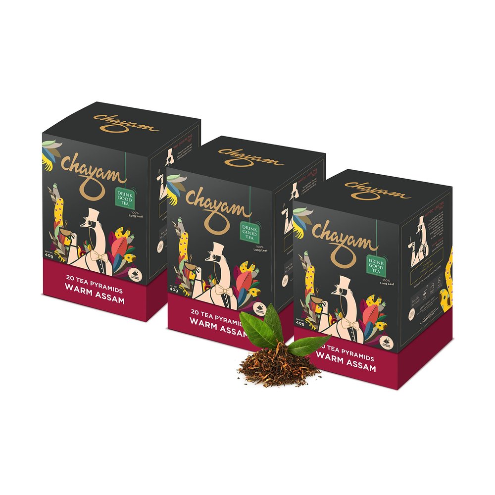 CHAYAM Assam Black Tea | 20 Tea Bags, Pack of 3 | Premium Orthodox Whole Leaf Black Tea | High Antioxidants