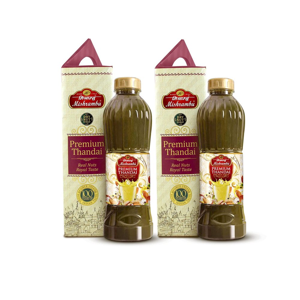 Mishrambu Premium Thandai | Dry Nut Syrup | Thandai Syrup | Instant Refreshing Drink | Diwali Gift Mix | Use with Milk Only | 1500ml (750 ml each Pack of 2)
