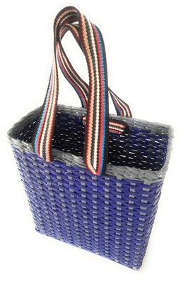 Sonas Creation Paperus, Small Blue & Grey, Lunch Bag, Carry Bag, Handbag, Tiffin Basket, Eco-Friendly, Handmade, of Paper Ropes 11 in Tall 10 in Length 5 in Wide Base
