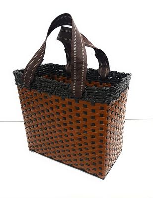 Sonas Creation Paperus, Medium, Dark & Light Brown, Lunch Bag, Picnic Basket, Carry Bag, Tiffin Basket for Office, Rectangular, Eco-Friendly, Handmade, of Paper Ropes, in Inch 11 H, 12 L, 6 Wide Base