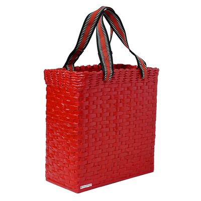 Sonas Creation Paperus, Medium, Red, Lunch Bag, Tiffin Basket for Office, Handbag, Carry Bag, Travel Bag, Eco-Friendly, Handmade, of Paper Ropes, in Inches 11 Height, 12 Length & 6 Wide Base