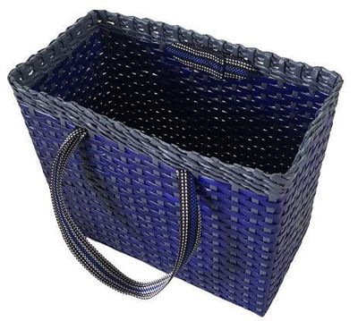 Sonas Creation Paperus, Large, Blue & Grey, Lunch Bag, Picnic Basket, Carry Bag, Handbag, Tiffin Basket for Office, Rectangular, Eco-Friendly, Handmade, of Paper Ropes, in Inch 11 H, 14 L, 7 Wide Base