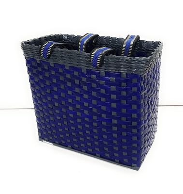Sonas Creation Paperus, Medium, Blue Grey Lunch Bag, Picnic Basket, Carry Bag, Handbag, Tiffin Basket for Office; Rectangular, Eco-Friendly, Handmade, of Paper Ropes, in Inch 11 H, 12 L, 6 Wide Base
