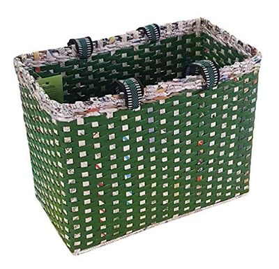 Sonas Creation Paperus, Large, Lunch Bag, Picnic Basket, Carry Bag, Handbag, Tiffin Basket for Office; Rectangular, Eco-Friendly, Handmade, of Paper Ropes, in Inch 11 H, 14 L, 7 Wide Base Green
