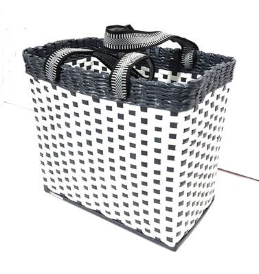 Sonas Creation Paperus, Medium, White & Grey, Lunch Bag, Picnic Basket, Carry Bag, Tiffin Basket for Office, Rectangular, Eco-Friendly, Handmade, of Paper Ropes, in Inch 11 H, 12 L, 6 Wide Base
