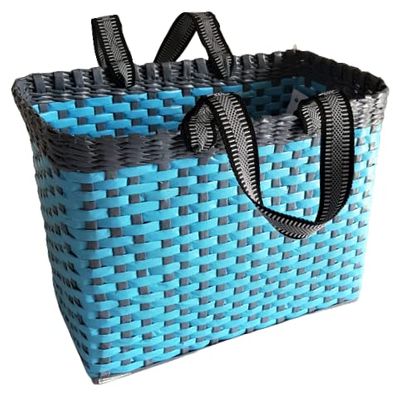 Sonas Creation Paperus, Large, Sky Blue & Grey, Picnic Basket, Carry Bag, Lunch Bag, Tiffin Basket For Office, Eco-Friendly Of Paper Ropes 11 In Tall 14 In Length 7 In Wide Base, Rectangular