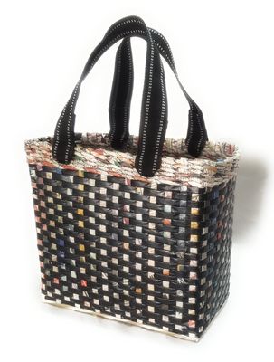 Sonas Creation Paperus, Medium, Black Check, Lunch Bag, Tiffin Basket for Office, Handbag, Carry Bag, Travel Bag, Eco-Friendly, Handmade, of Paper Ropes, in Inches 11 Height, 12 Length & 6 Wide Base