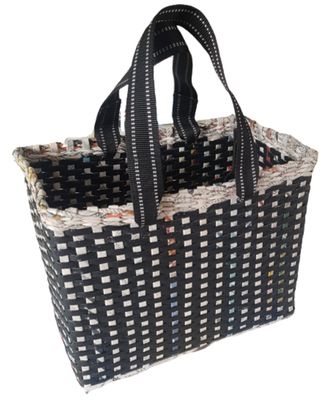 Sonas Creation Paperus, Large, Lunch Bag, Picnic Basket, Carry Bag, Handbag, Tiffin Basket for Office, Rectangular, Eco-Friendly, Handmade, of Paper Ropes, in Inch 11 H, 14 L, 7 Wide Base Black
