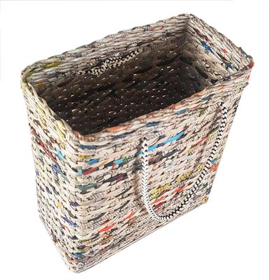 Sonas Creation Paperus, Small, Natural Carry Bag, Shopping Bag, Handbag, Tiffin Basket, Lunch Bag for Office, Rectangular, Eco-Friendly, Handmade of Paper Ropes, in Inch 11 H, 10 L, 5 Wide Base