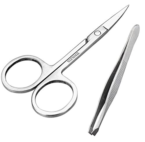 ayushicreationa Professional Stainless Steel Tweezers with Scissors for Women Eyebrow Eyelash Facial Grooming Beauty Tools Pack of 2