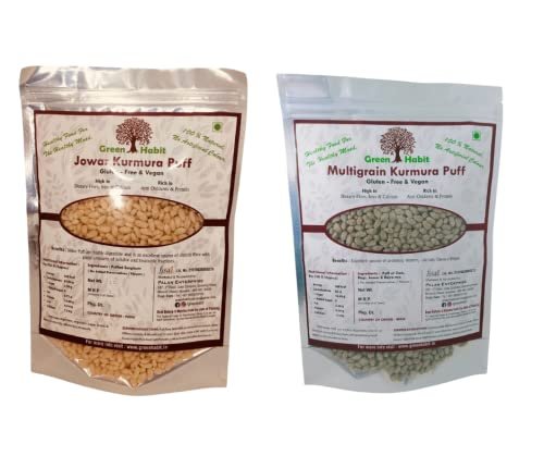 Greenhabit Jowar & Multi grain Kurumura Combo a.k.a Sorghum Puff & Gluten-free Multi-grain millet Puffs for Healthy Breakfast Snack Food (Puffed Jowari 200 grams & multi-grains 200 grams pack each)