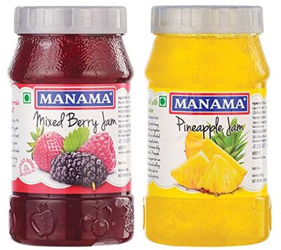 Manama Mixed Berry Jam and Pineapple Fruit Jam, 500GMS Each, Pack of 2