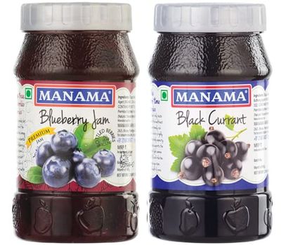 Manama Blueberry Fruit Jam and Black Currant Fruit Jam, 500GMS Each, Pack of 2