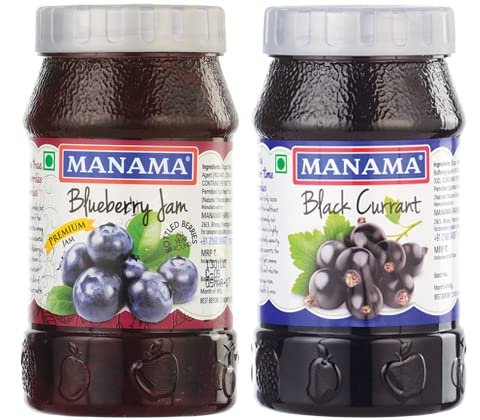 Manama Blueberry Fruit Jam and Black Currant Fruit Jam, 500GMS Each, Pack of 2