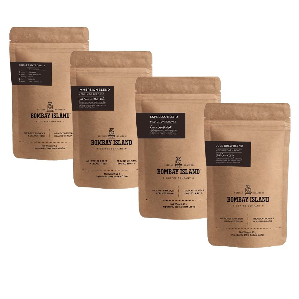 Bombay Island Coffee Taster Pack | Medium Dark Roast | Pack of 4 x 75 Gm | Freshly Roasted 100% Arabica | South Indian Filter Grind