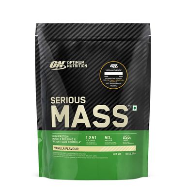 Optimum Nutrition (ON) Serious Mass High Protein High Calorie Weight Gainer Powder - 1 kg (Vanilla) with Vitamins and Minerals, Vegetarian