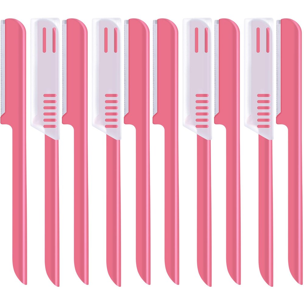 10 Pieces Eyebrow Razor for Women Facial Shaver Razor Brow Shaper Eyebrow Trimmer Dermaplaner Shaping Tool with Cover (Pink)