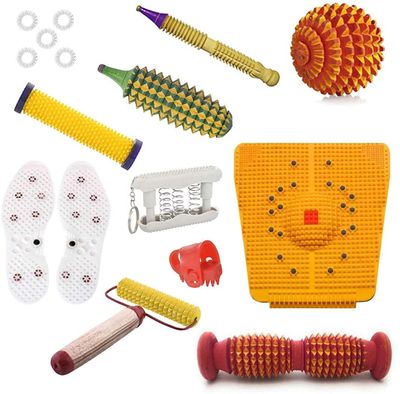 4beauty Therapy Acupressure Massager Tools Combo Kit for Stress and Pain Relief with Foot Roller (Pyramidal cuts)(Wooden) Massager (Multicolor)