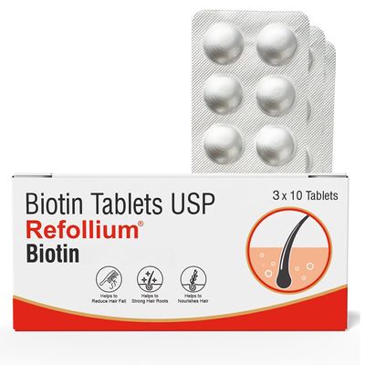 Refollium Biotin Maximum Strength For Hair Growth & Hair Fall Control (ONE TABLET DAILY AFTER FOOD) (1 month supply)
